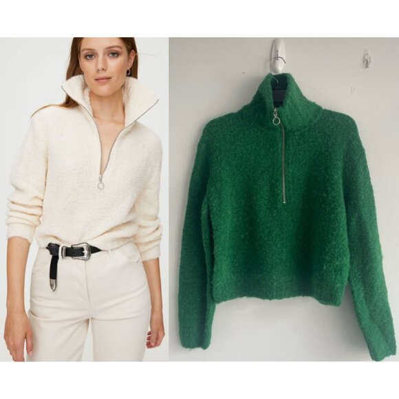 Aritzia Sweaters - Wilfred Free Gwyneth Green Cropped Half-Zip Knit Sweater 22302